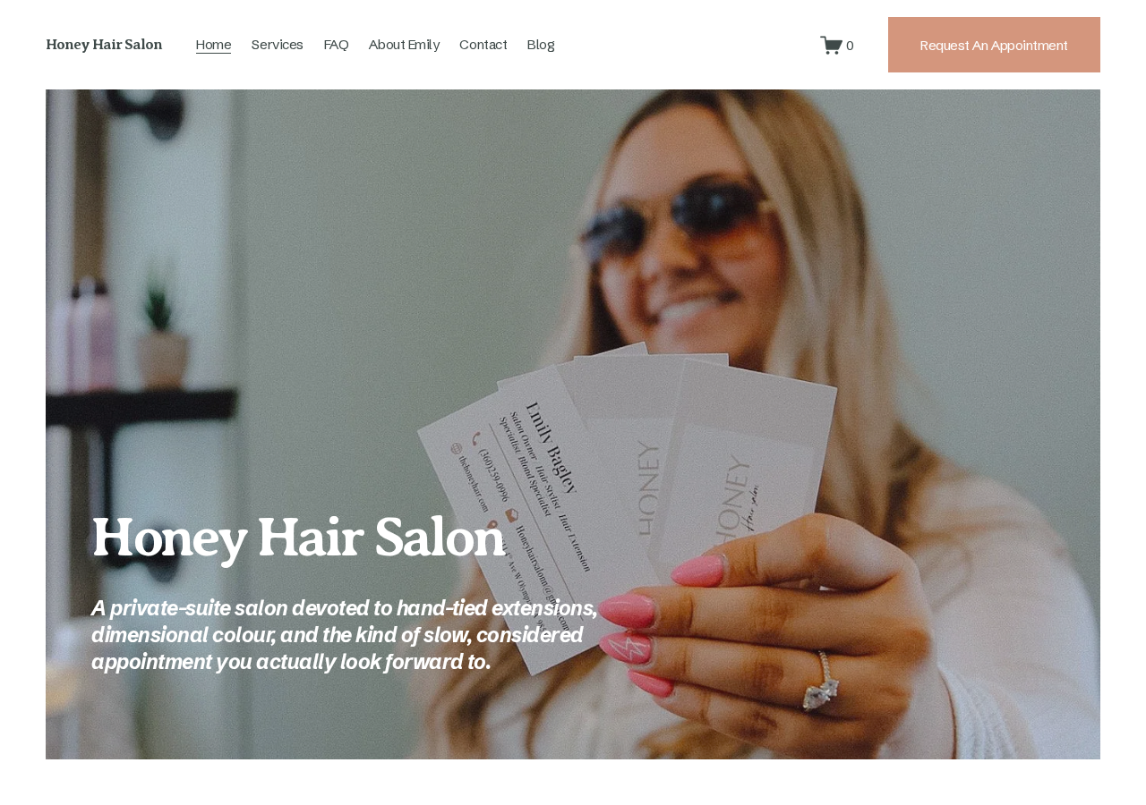 Homepage preview of The Honey Hair website